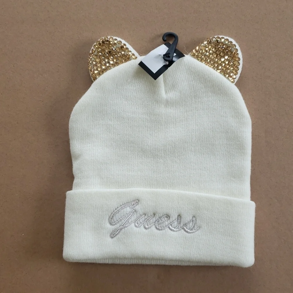 NEW GUESS Rhinestone Cat Ear Beanie